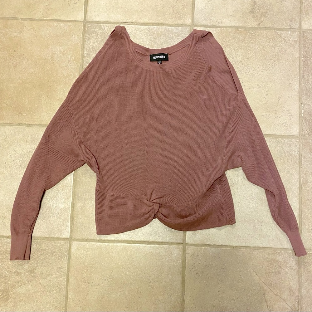 Express Cold Shoulder Knotted Sweater